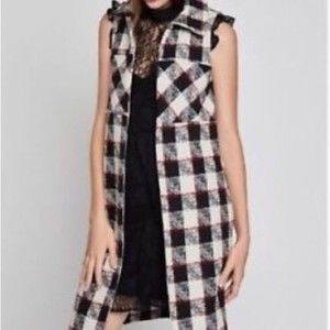 BCBGeneration Long Vest Plaid Pockets Size S